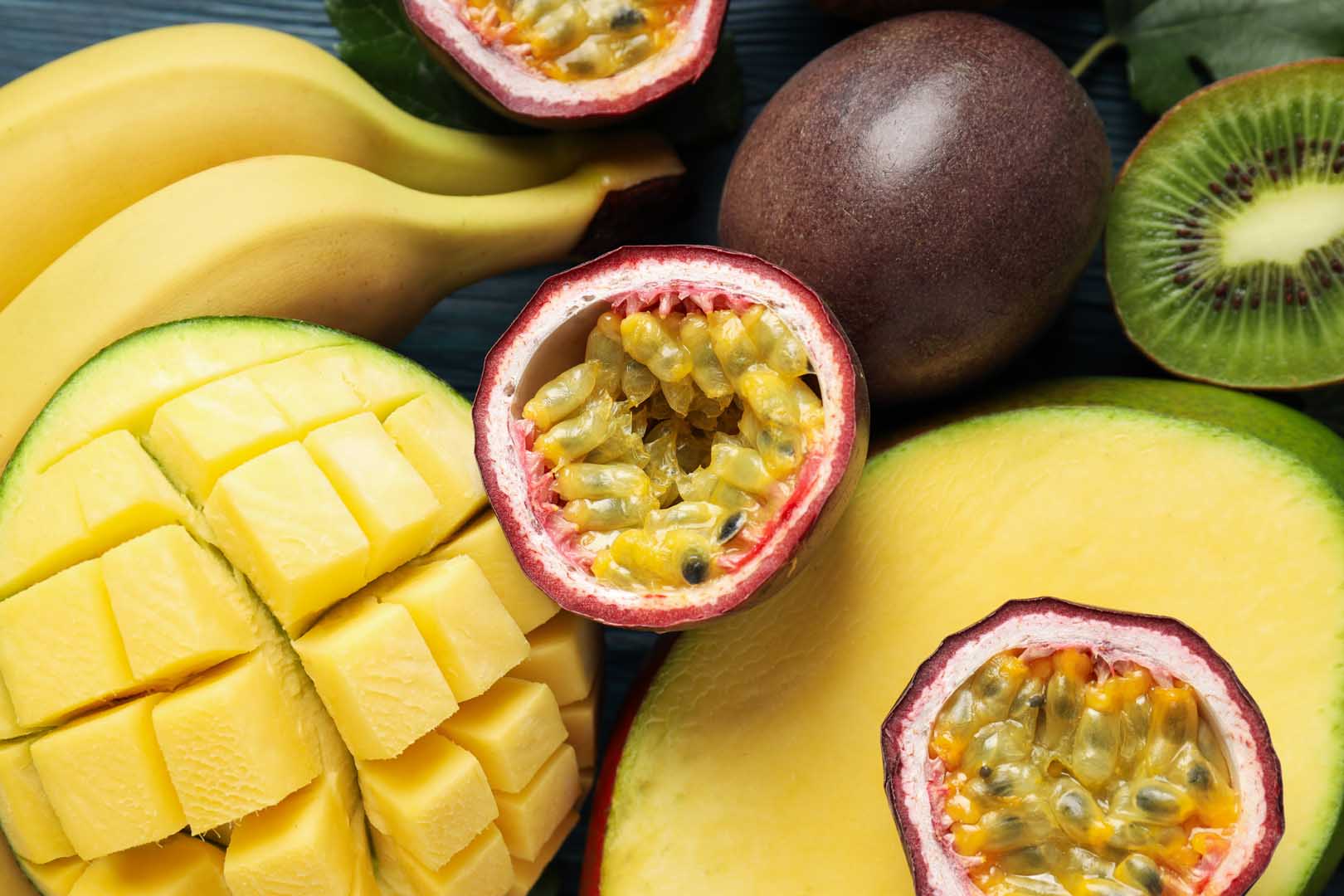 Concept of delicious and fresh exotic fruits